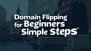 The image shows a computer screen displaying a graph and text about domain flipping for beginners simple steps.