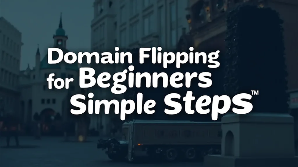 The image shows a computer screen displaying a graph and text about domain flipping for beginners simple steps.