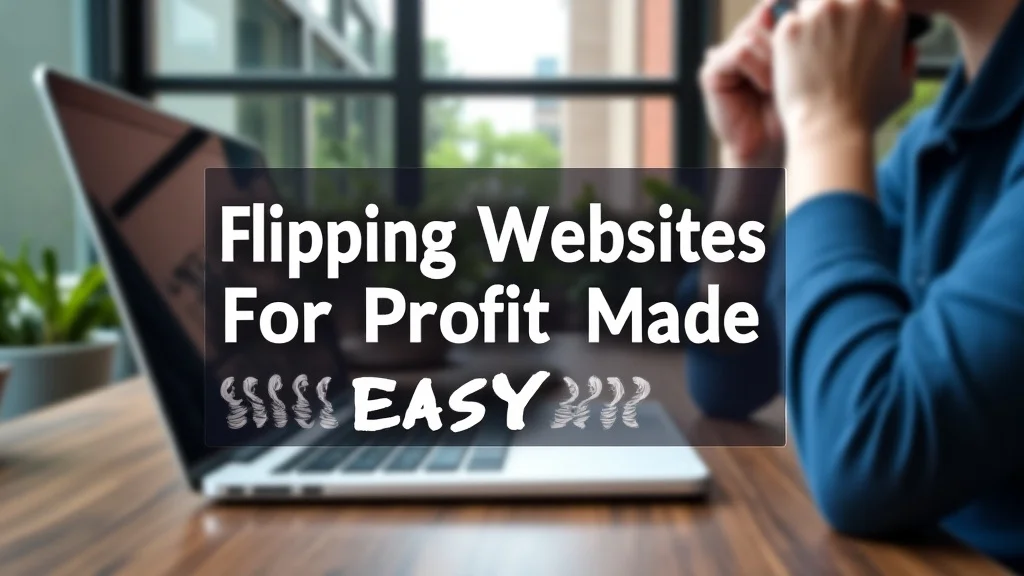 The image shows a person successfully flipping websites for profit with an easy, streamlined process.